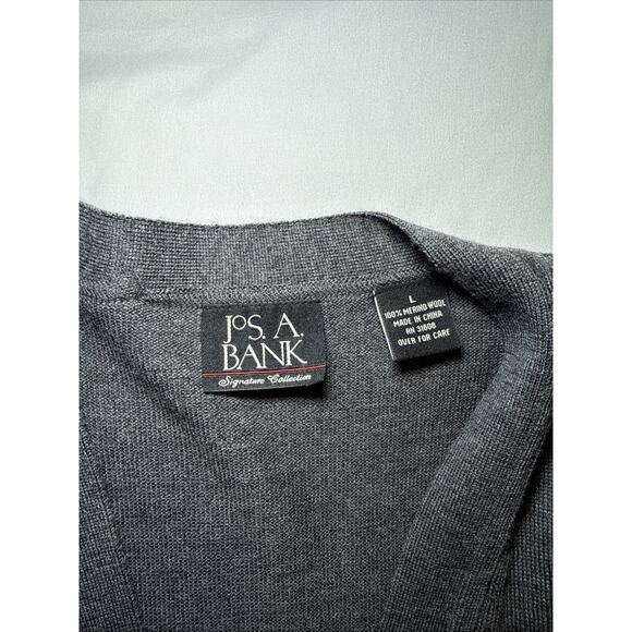Jos A Bank Signature Cardigan Sweater Mens Lg 100% Merino Wool Button Gray EUC - Picture 2 of 11